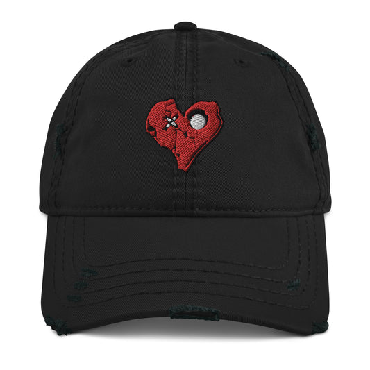 RED SKULLY HEART Distressed Dad Hat