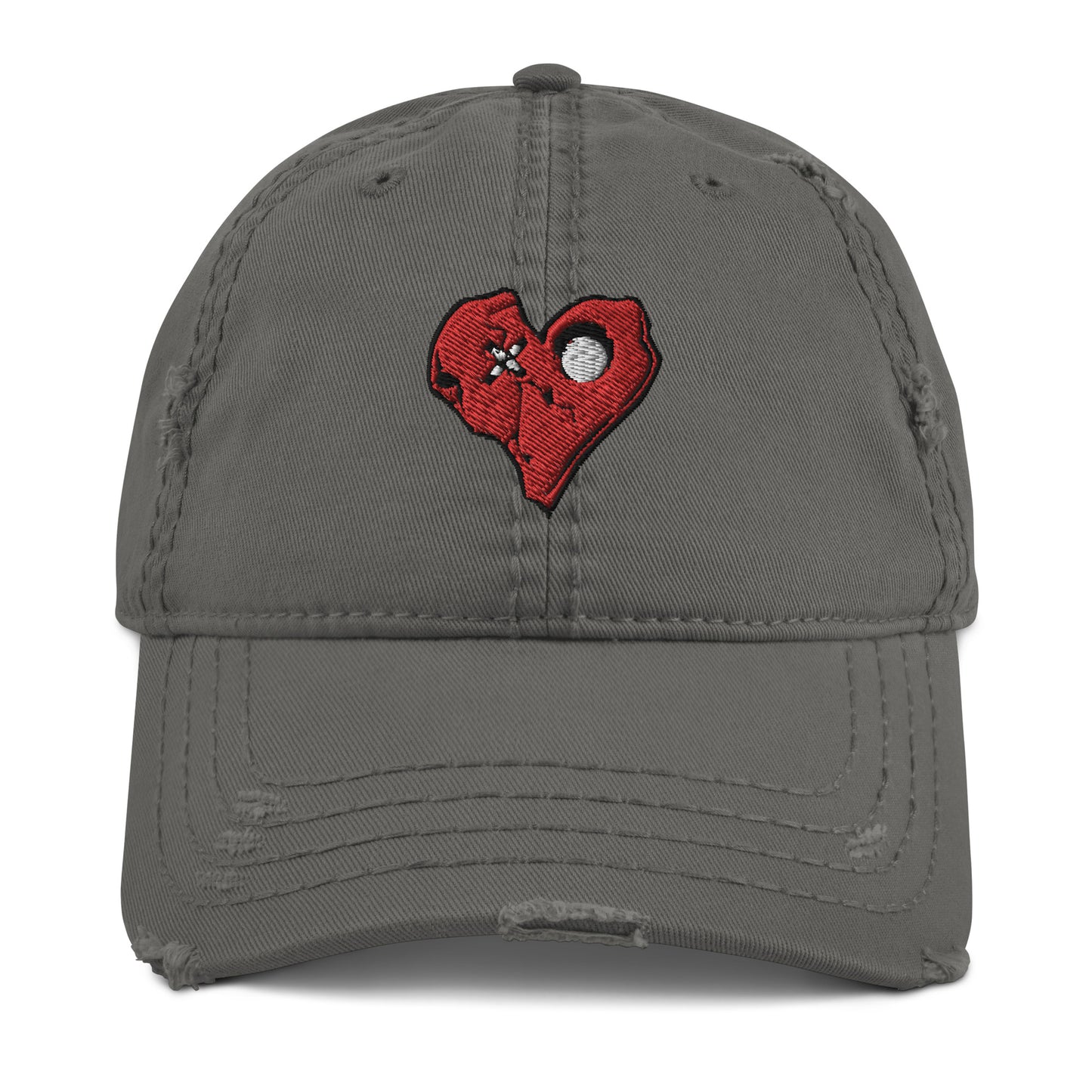 RED SKULLY HEART Distressed Dad Hat