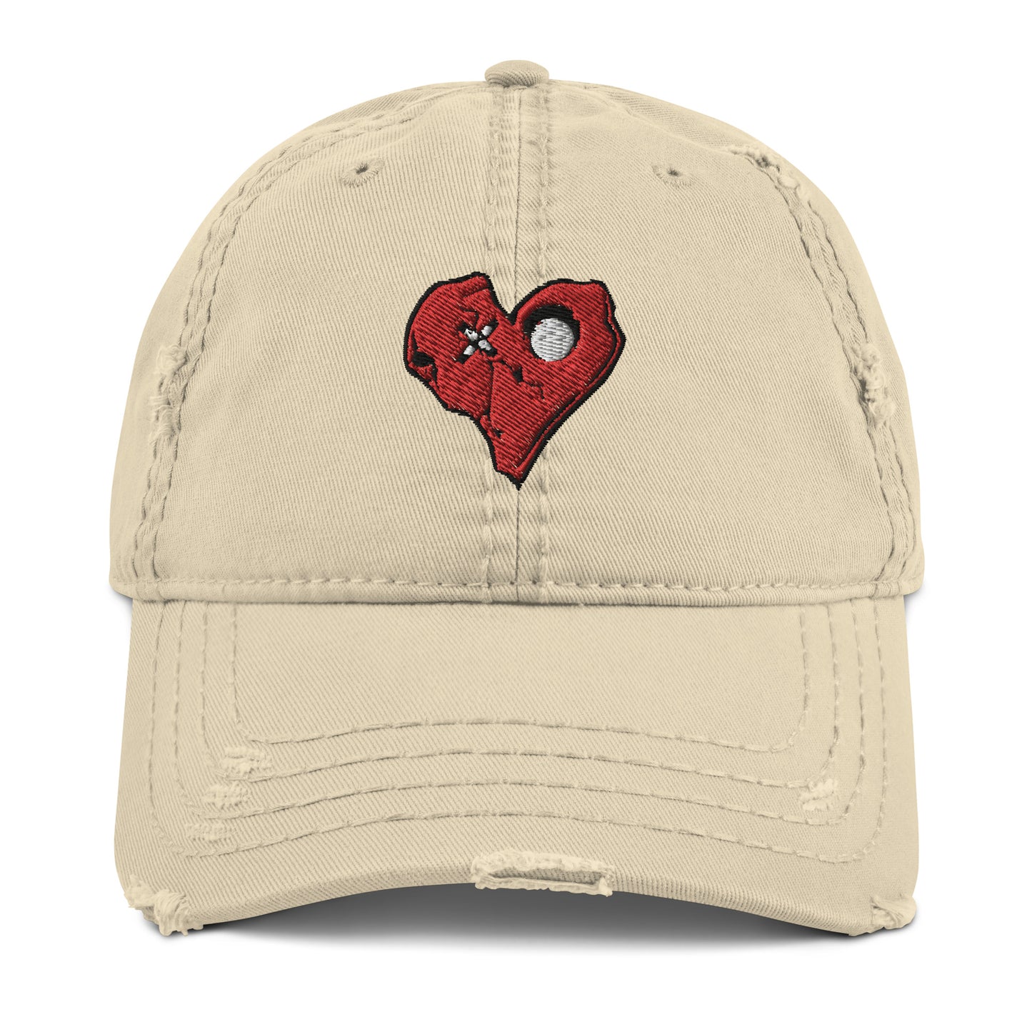 RED SKULLY HEART Distressed Dad Hat